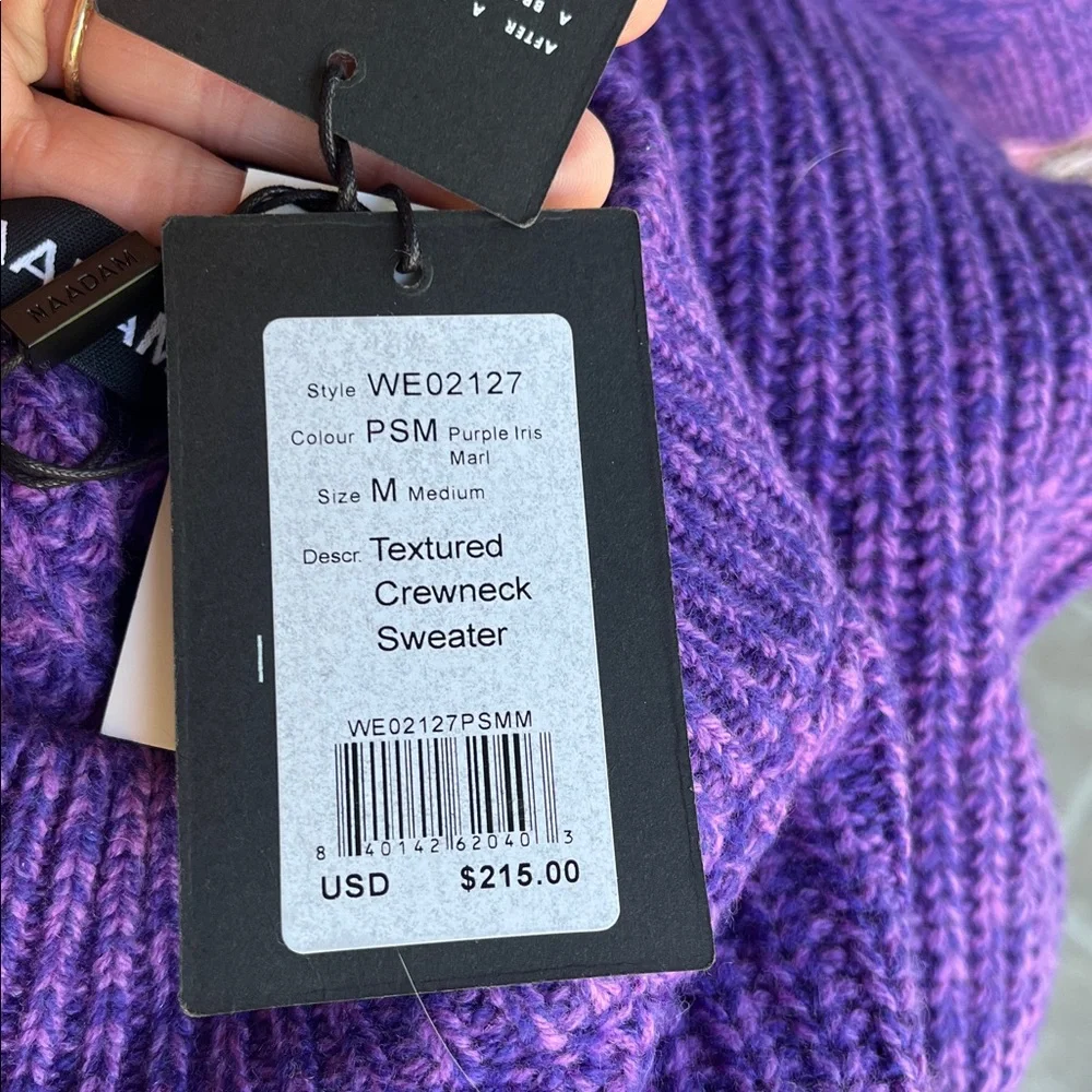 Naadam crewneck purple wool and cashmere blend textured sweater. Size M. NWT